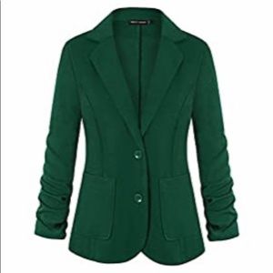 Women’s Casual Work Office Blazer. Two buttons, front pockets, 3/4 sleeve